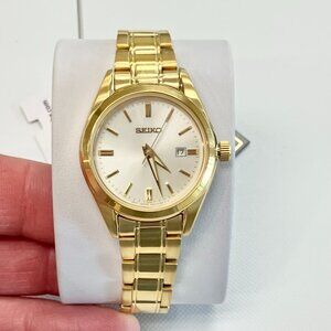 Seiko Stainless Steel Gold Tone Watch With Date Calendar SUR632